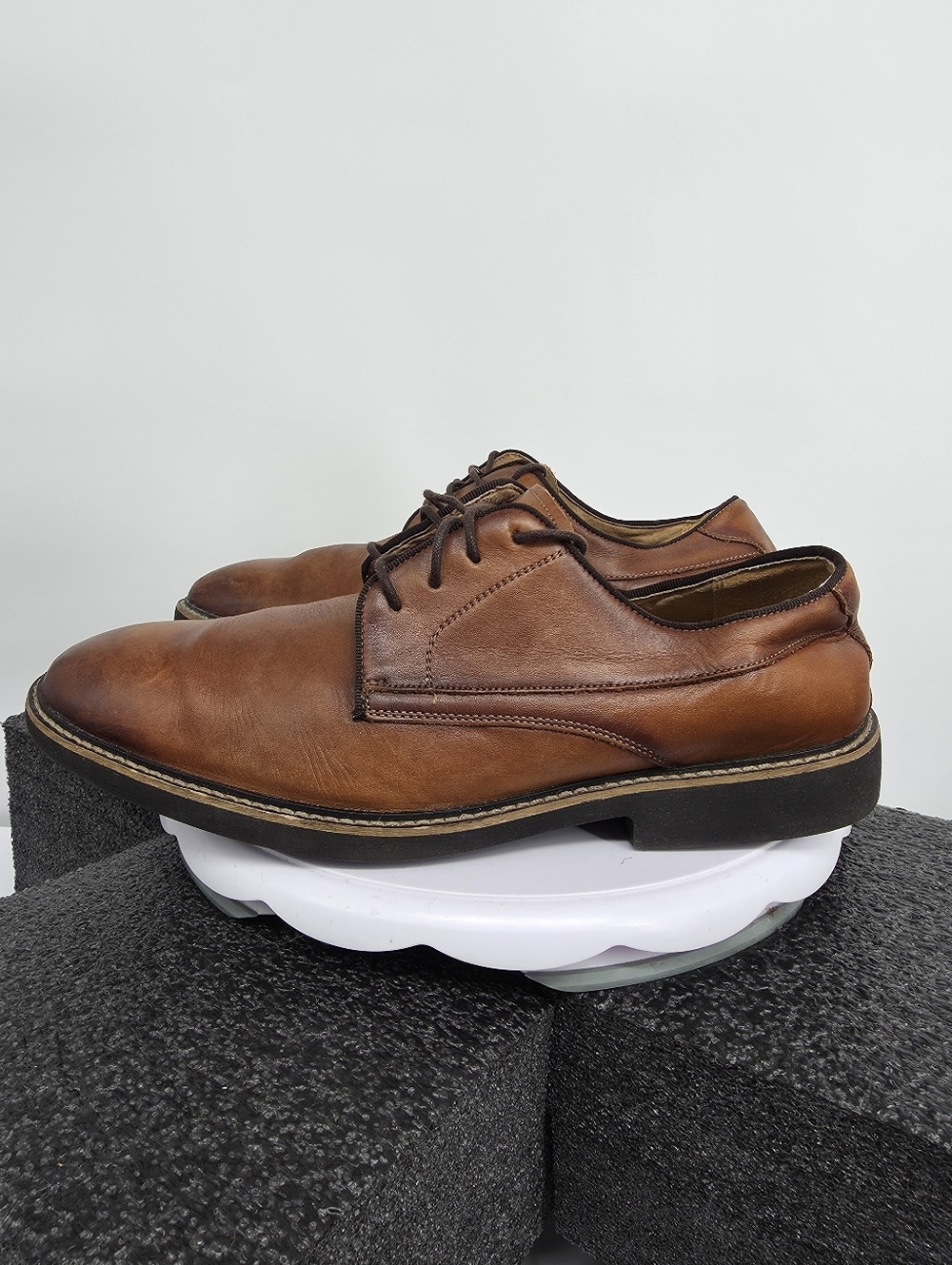 Asher Green Mens 11 M Cognac Leather Plain Toe Derby Dress Shoes AG100 Burnished
